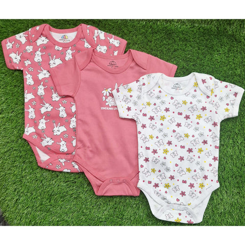 BRL - Pack of 3 - Short Sleeve Bodysuits - Dark Pink - Rabbit