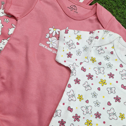 BRL - Pack of 3 - Short Sleeve Bodysuits - Dark Pink - Rabbit