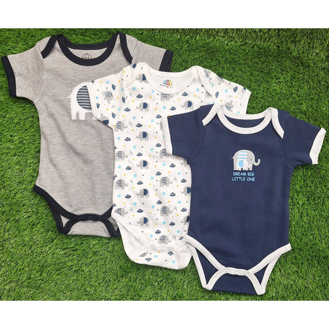 BRL - Pack of 3 - Short Sleeve Bodysuits - Navy Blue - Elephant