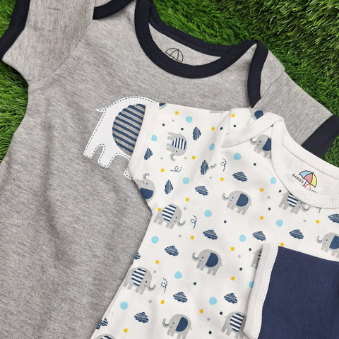 BRL - Pack of 3 - Short Sleeve Bodysuits - Navy Blue - Elephant