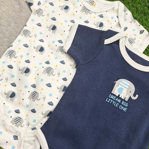 BRL - Pack of 3 - Short Sleeve Bodysuits - Navy Blue - Elephant