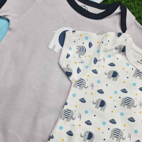 BRL - Pack of 3 - Short Sleeve Bodysuits - Blue - Elephant