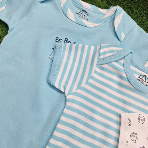 BRL - Pack of 3 - Short Sleeve Bodysuits - Blue - Lining