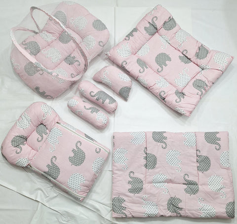 8 Pieces Bedding Set - Pink - Elephants