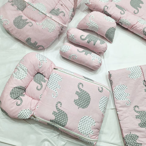 8 Pieces Bedding Set - Pink - Elephants