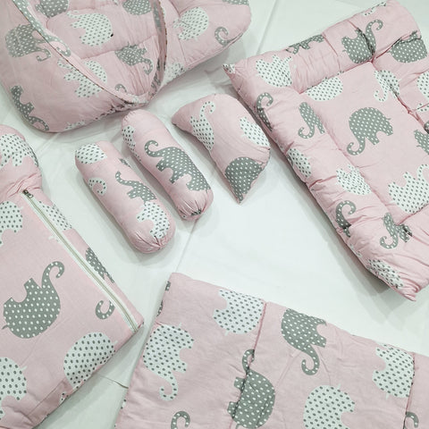 8 Pieces Bedding Set - Pink - Elephants
