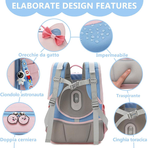 LISINUO - Signature School Bag - Pink & Blue