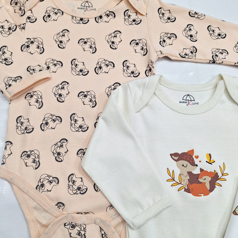 BRL - Pack of 3 - Long Sleeve Bodysuits - Cream - Jungle