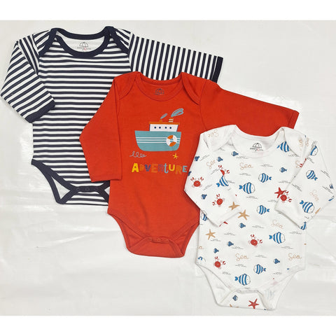 BRL - Pack of 3 - Long Sleeve Bodysuits - Red - Sea Life