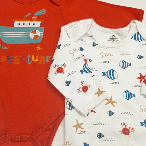 BRL - Pack of 3 - Long Sleeve Bodysuits - Red - Sea Life