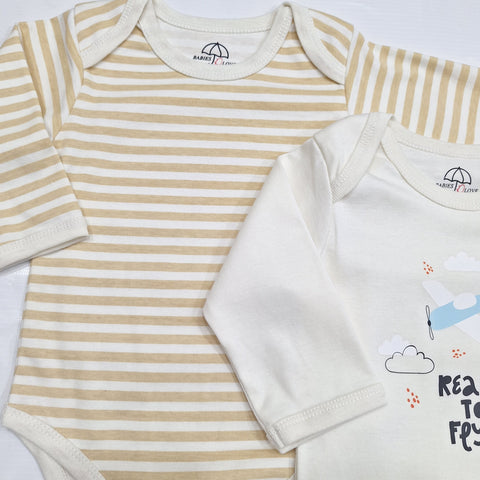 BRL - Pack of 3 - Long Sleeve Bodysuits - Cream - Fly