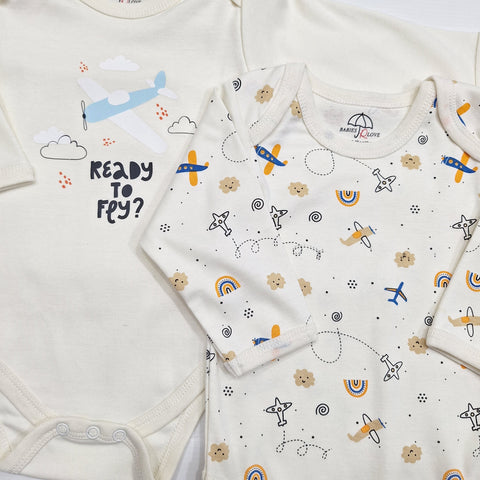 BRL - Pack of 3 - Long Sleeve Bodysuits - Cream - Fly