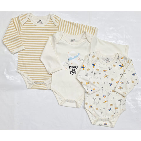 BRL - Pack of 3 - Long Sleeve Bodysuits - Cream - Fly