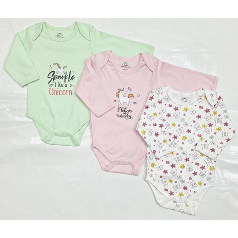 BRL - Pack of 3 - Long Sleeve Bodysuits - Green - Sparkle