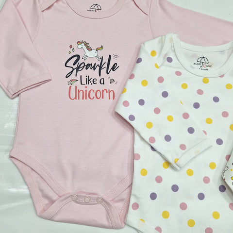 BRL - Pack of 3 - Long Sleeve Bodysuits - Pink - Sparkle