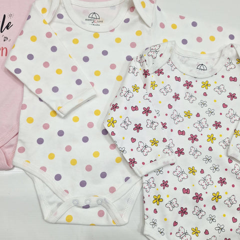 BRL - Pack of 3 - Long Sleeve Bodysuits - Pink - Sparkle