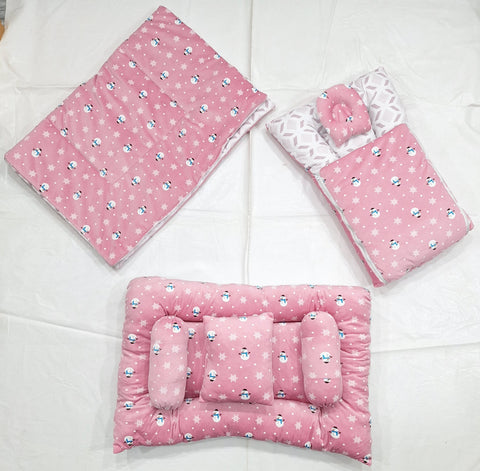 BBS - 7 Pieces - Velvet Bedding Set - Pink - Snowman - 25