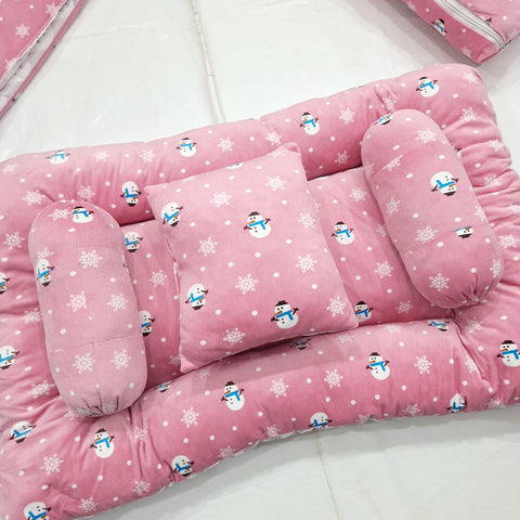 BBS - 7 Pieces - Velvet Bedding Set - Pink - Snowman - 25
