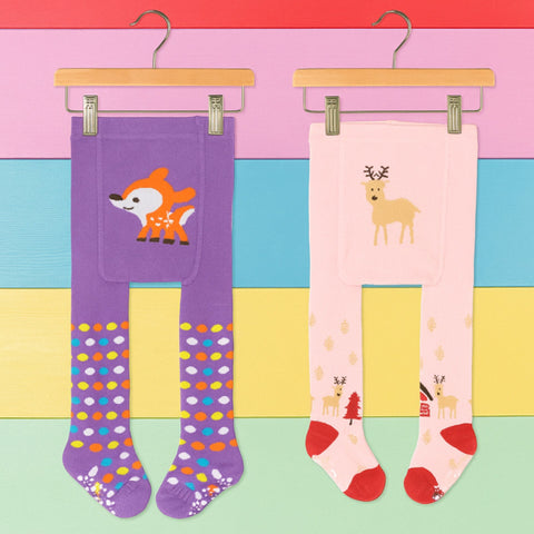 Pack of 2 - Anti-Slip Leggings - Girls -  Pink & Purple - (56-62 | 6-12 Months)