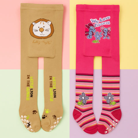 Pack of 2 - Anti-Slip Leggings - Girls -  Pink & Brown - (68-74 | 12-18 Months)