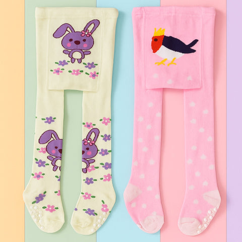 Pack of 2 - Anti-Slip Leggings - Girls -  Pink & Off White - (68-74 | 12-18 Months)