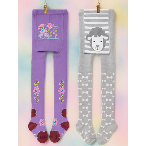 Pack of 2 - Anti-Slip Leggings - Girls -  Grey & Purple - (80-86 | 18-24 Months)