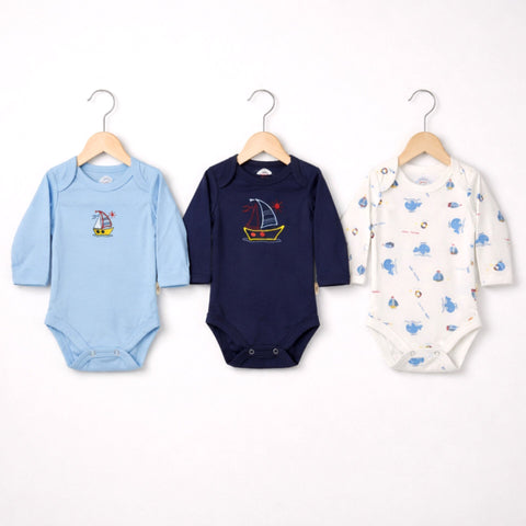 CB - Pack of 3 Long Sleeve Bodysuits - Fish & Ship
