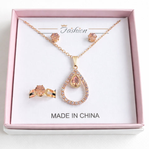 Fashion - 3 Pieces - Jewelry Set - Gold - Golden Drop