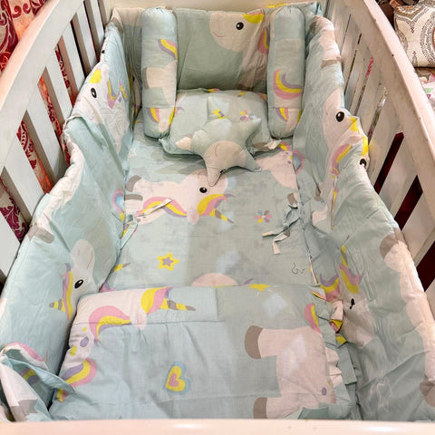 8 Pieces Cot Bedding Set - Sea Green - Unicorn