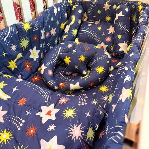 8 Pieces Cot Bedding Set - Navy - Shining Stars