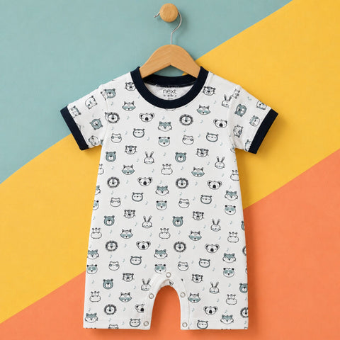 Next - Cotton Jersey - Short Leg Romper - White - Animals