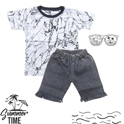 Super Kid - T-Shirt & Denim Shorts - Abstract