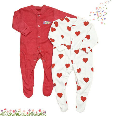 TBS - Pack of 2 Sleep Suits - Red - Mommy & Hearts