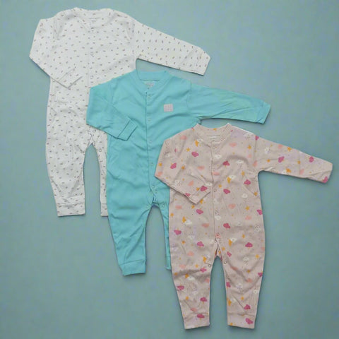 Pack of 3 Bluefly Sleep Suits - White Ribbon & Pink Thunder