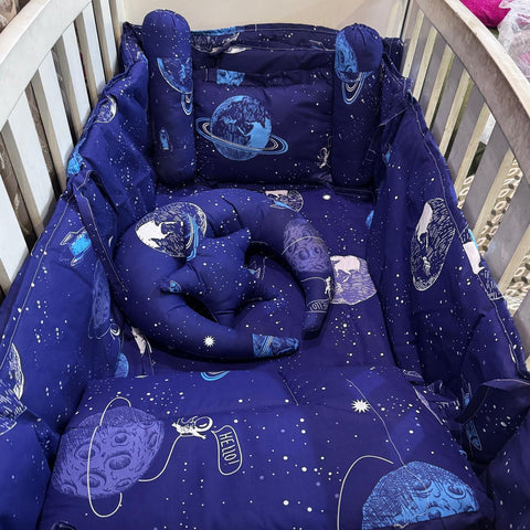 8 Pieces Cot Bedding Set - Navy Blue - Planets