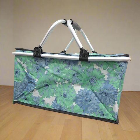 Picnic Basket - Green & Blue - Flowers