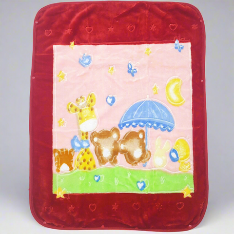 Mora Mink - Baby Blanket -  Red Umbrella & Animals