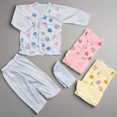 3 Pack - Newborn Night Suits - Pink Blue Yellow - Spheres - 25