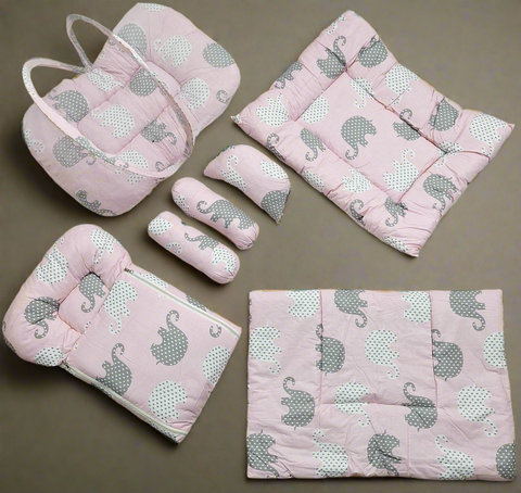 8 Pieces Bedding Set - Pink - Elephants