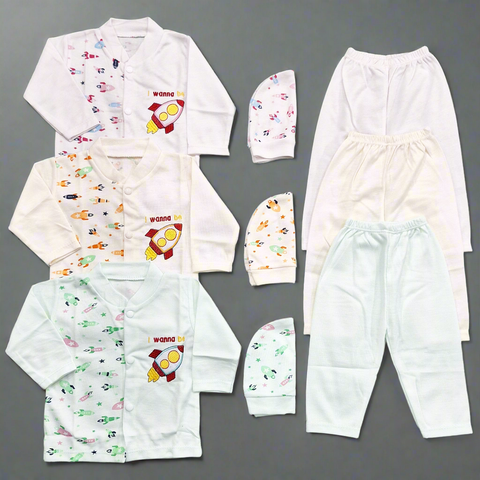 Kiddy's - Pack of 3 - Newborn Night Suits - Rocket