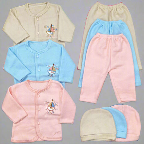 Kiddy's - Fleece - 3 Pack - Newborn Night Suits - Pink Blue Brown - Ocean - 25