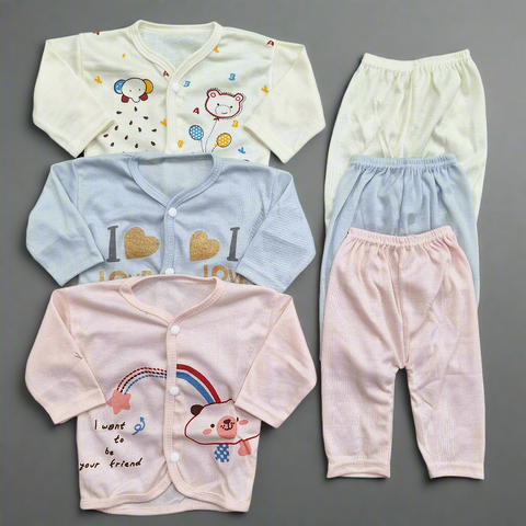 3 Pack - Newborn Night Suits - Yellow Pink Grey - Characters - 25
