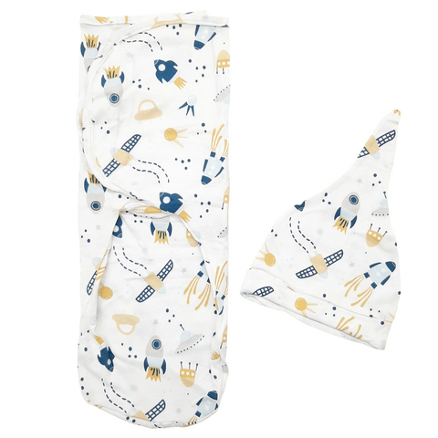 Swaddle with Cap - Navy Blue - Rocket