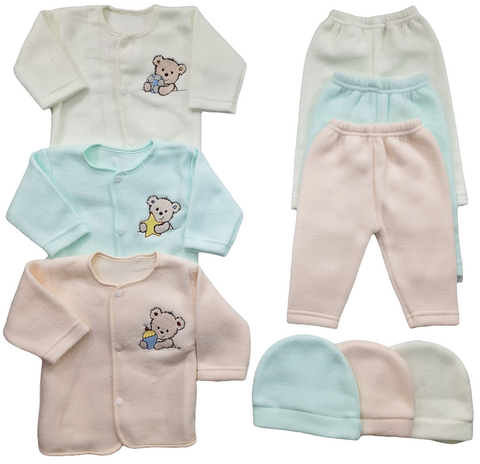 Fleece - 3 Pack - Newborn Night Suits - Peach Green Yellow - Bears - 25