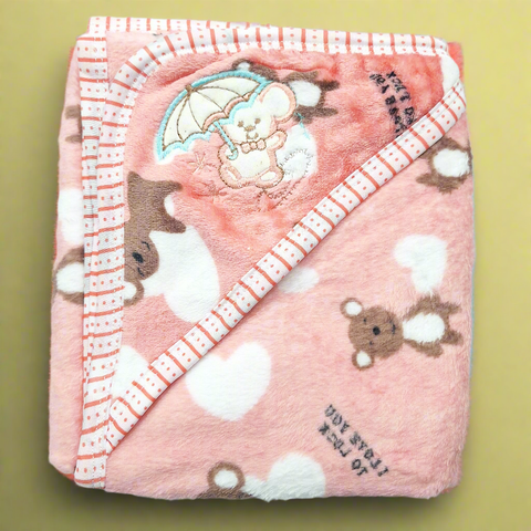 Fleece - Wrapping Sheet - Umbrella & Bear - Pink - 25