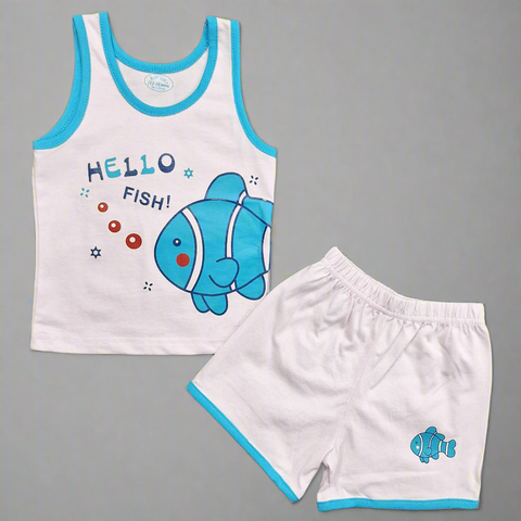Sando & Shorts - Pink - Fish