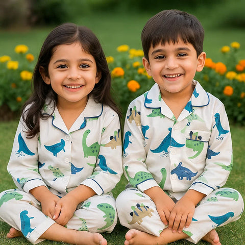 Little Giants - Night Suit - White - Green Dinosaur