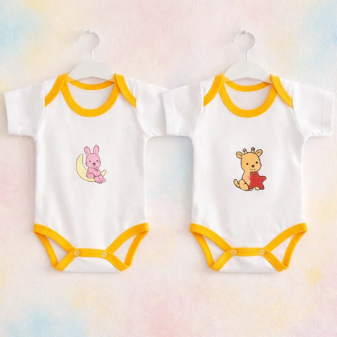 TBS - Pack of 2 - Cotton Jersey - Short Sleeve Bodysuits - White & White