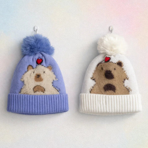 Pack of 2 - Woolen Caps - Blue & White - Pom Bear - 26