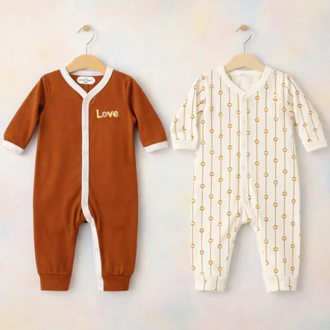 Montaly - Cotton Jersey - Pack of 2 Rompers - Dark Brown & Threads